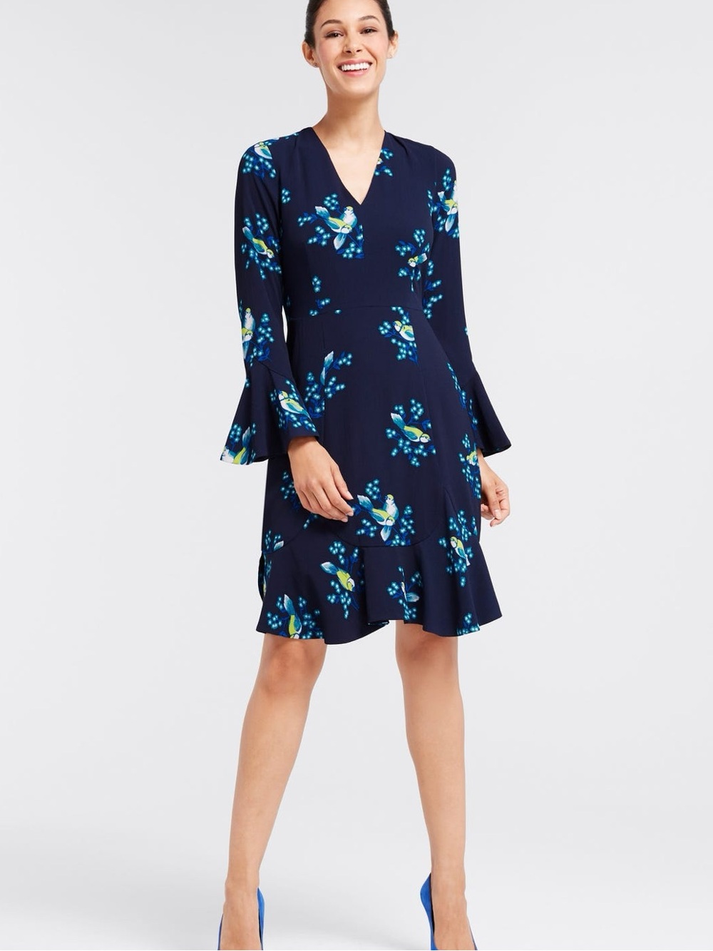 Draper James Magnolia Mockingbird Bell-Sleeve Ruffle V-neck A-Line Dress Size 6